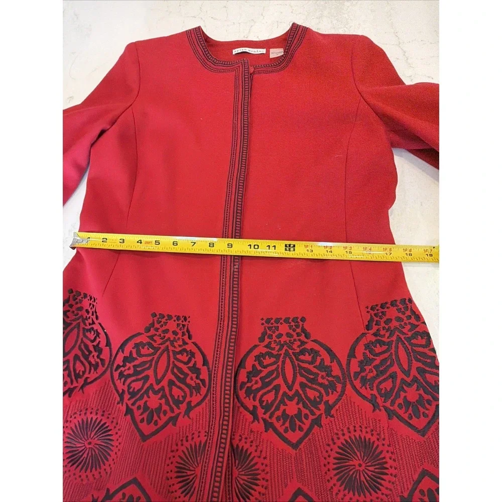 PETER NYGARD Women's Embroidered Red Long Lined Coat Jacket Sz 6 - Picture 5 of 12